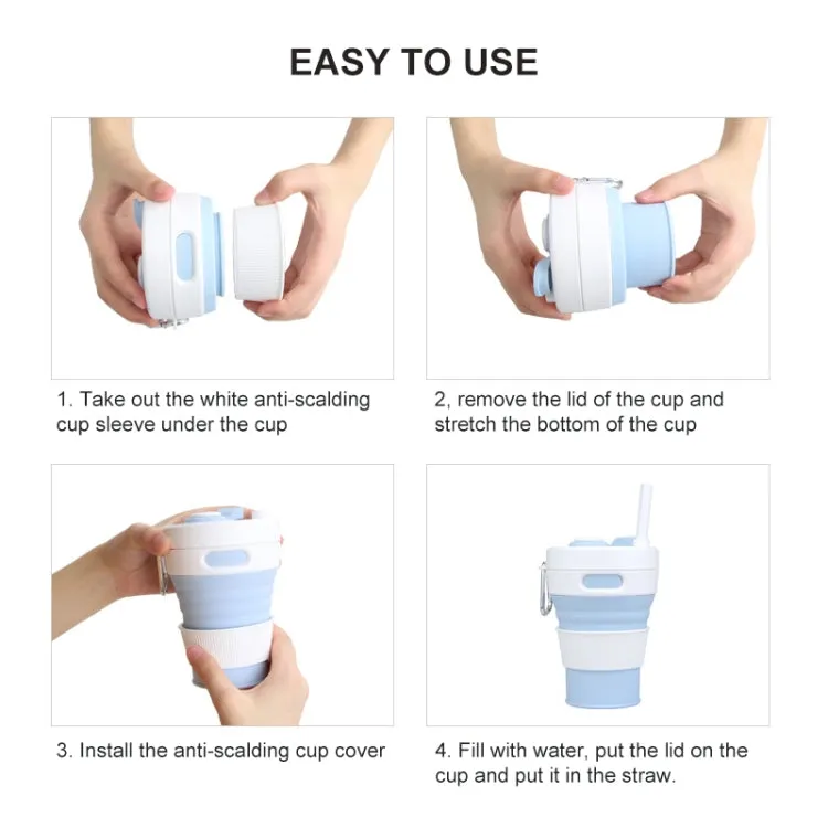 350ML Folding Portable Silicone Telescopic Drinking Coffee Cup Multi-function Silica Cup Travel(Gray)