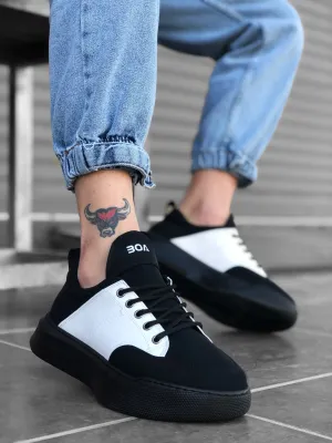 BA0163 Lace-Up High Sole Black White - Men Sneaker Sports Shoes