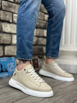 BA0331 Lace-Up Men's High Sole Cream Suede White Sole Sports Shoes