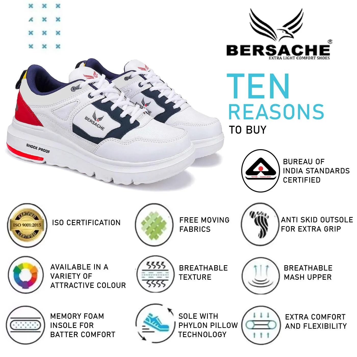 Bersache Lightweight Sports Running Shoes For Men White-7052