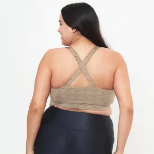 Cross Back Performance Bra Top - Simply Taupe Links Pattern