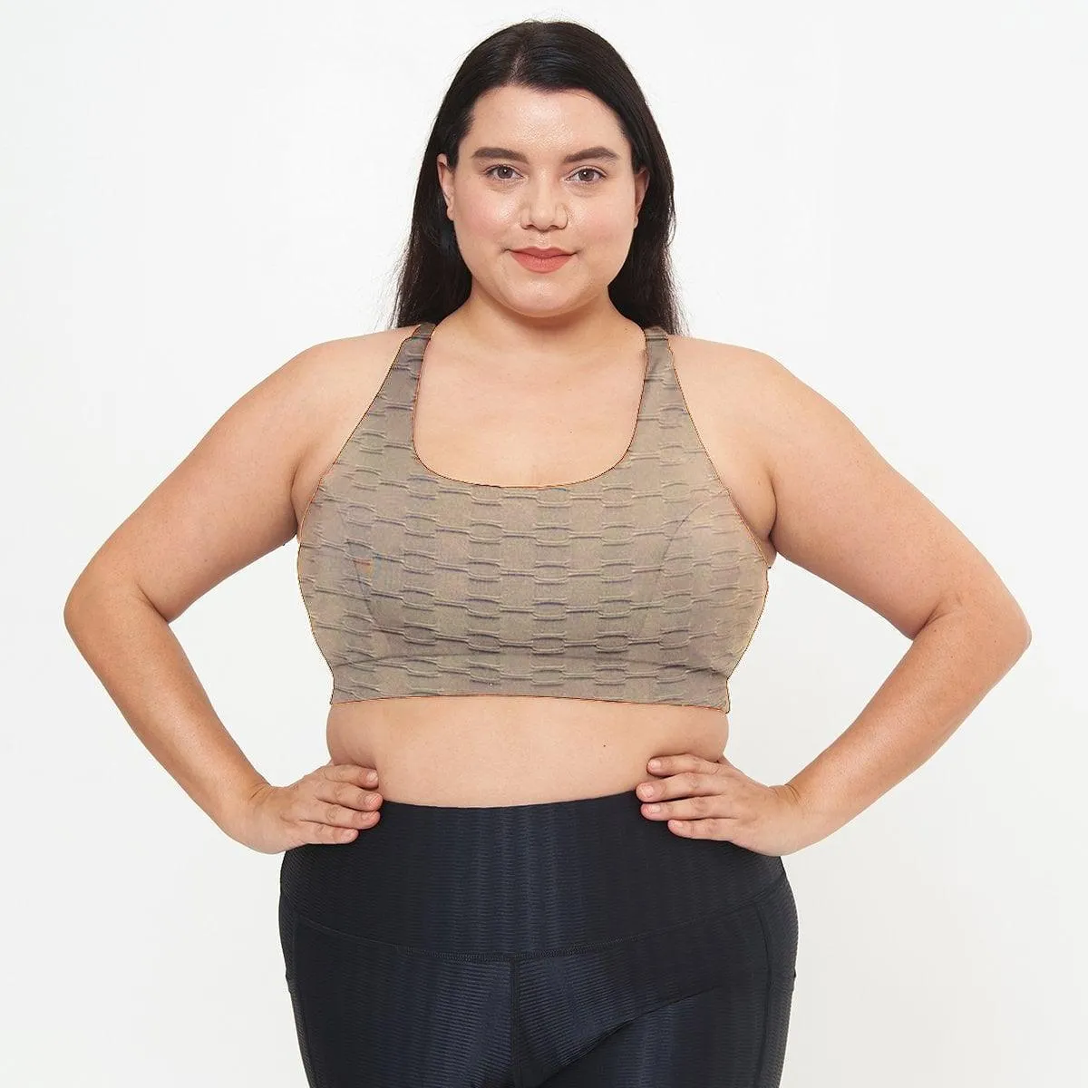 Cross Back Performance Bra Top - Simply Taupe Links Pattern