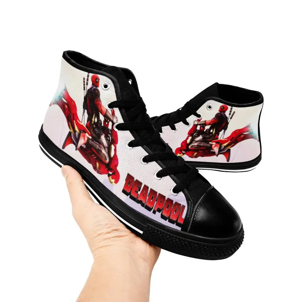 Deadpool Flying on Iron man Shoes High Top Sneakers for Kids and Adults