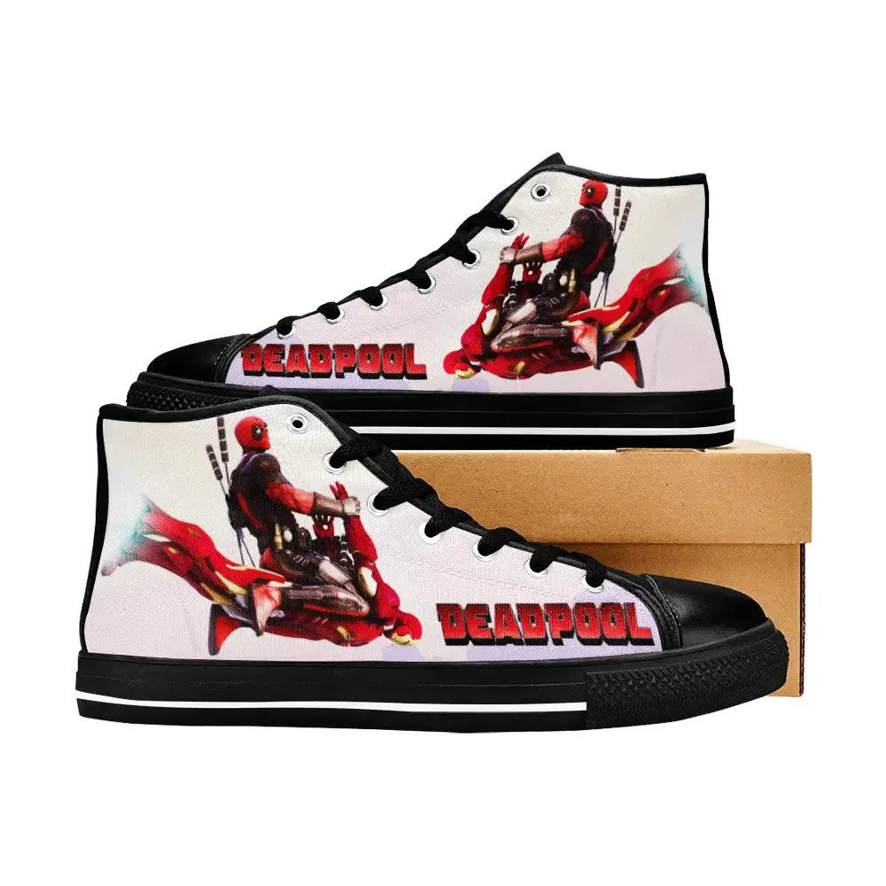 Deadpool Flying on Iron man Shoes High Top Sneakers for Kids and Adults