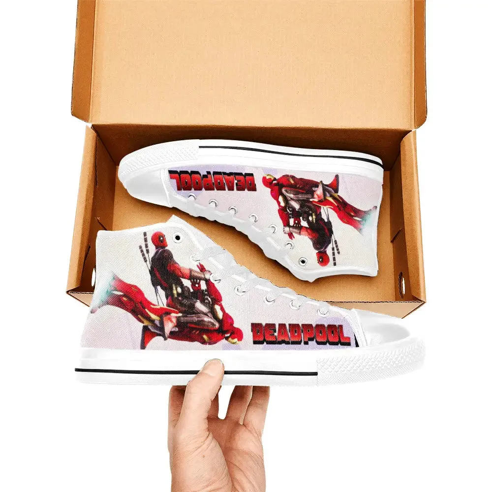 Deadpool Flying on Iron man Shoes High Top Sneakers for Kids and Adults