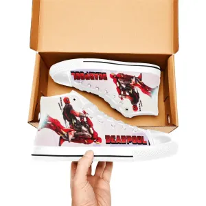 Deadpool Flying on Iron man Shoes High Top Sneakers for Kids and Adults