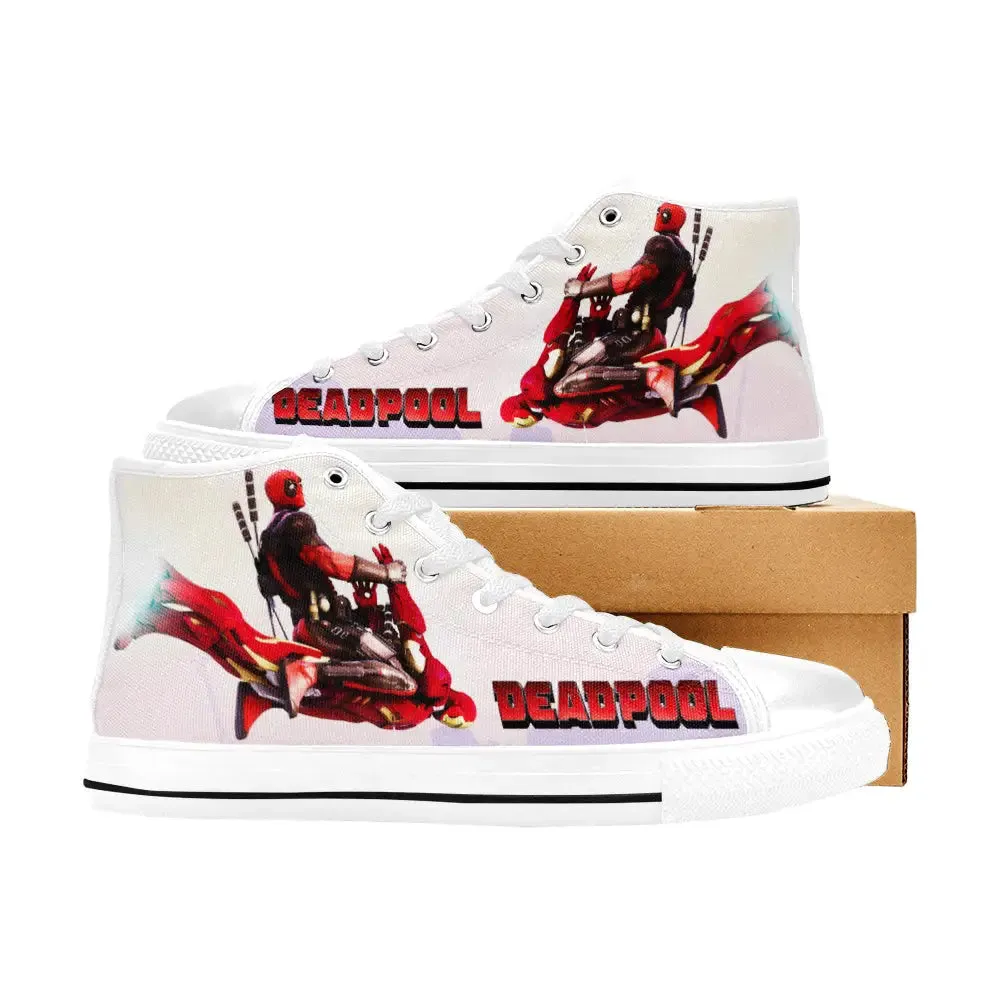 Deadpool Flying on Iron man Shoes High Top Sneakers for Kids and Adults