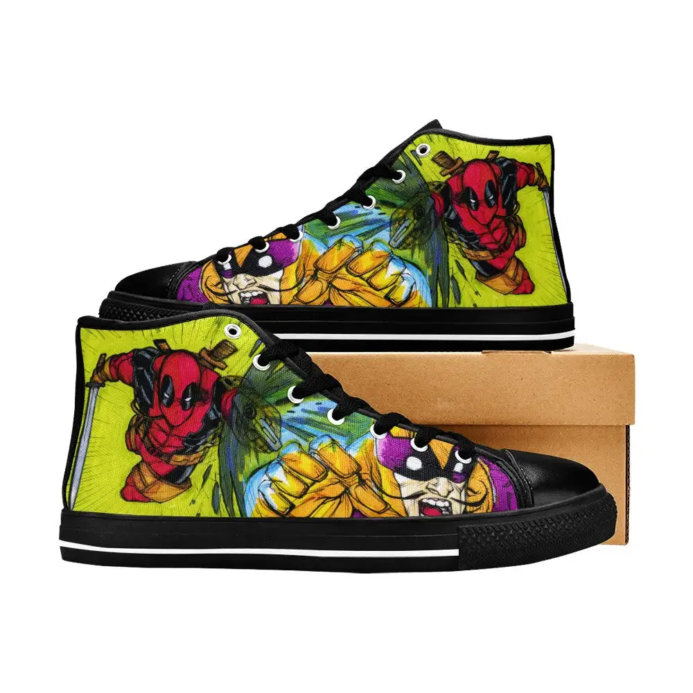 Deadpool VS Batroc Superhero Marvel Comics Shoes High Top Sneakers for Kids and Adults