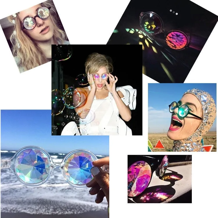 EDM Concert Party Pub Kaleidoscope Effect Dual Side Pebble Adult Glasses(Pink)