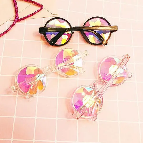EDM Concert Party Pub Kaleidoscope Effect Dual Side Pebble Adult Glasses(Pink)