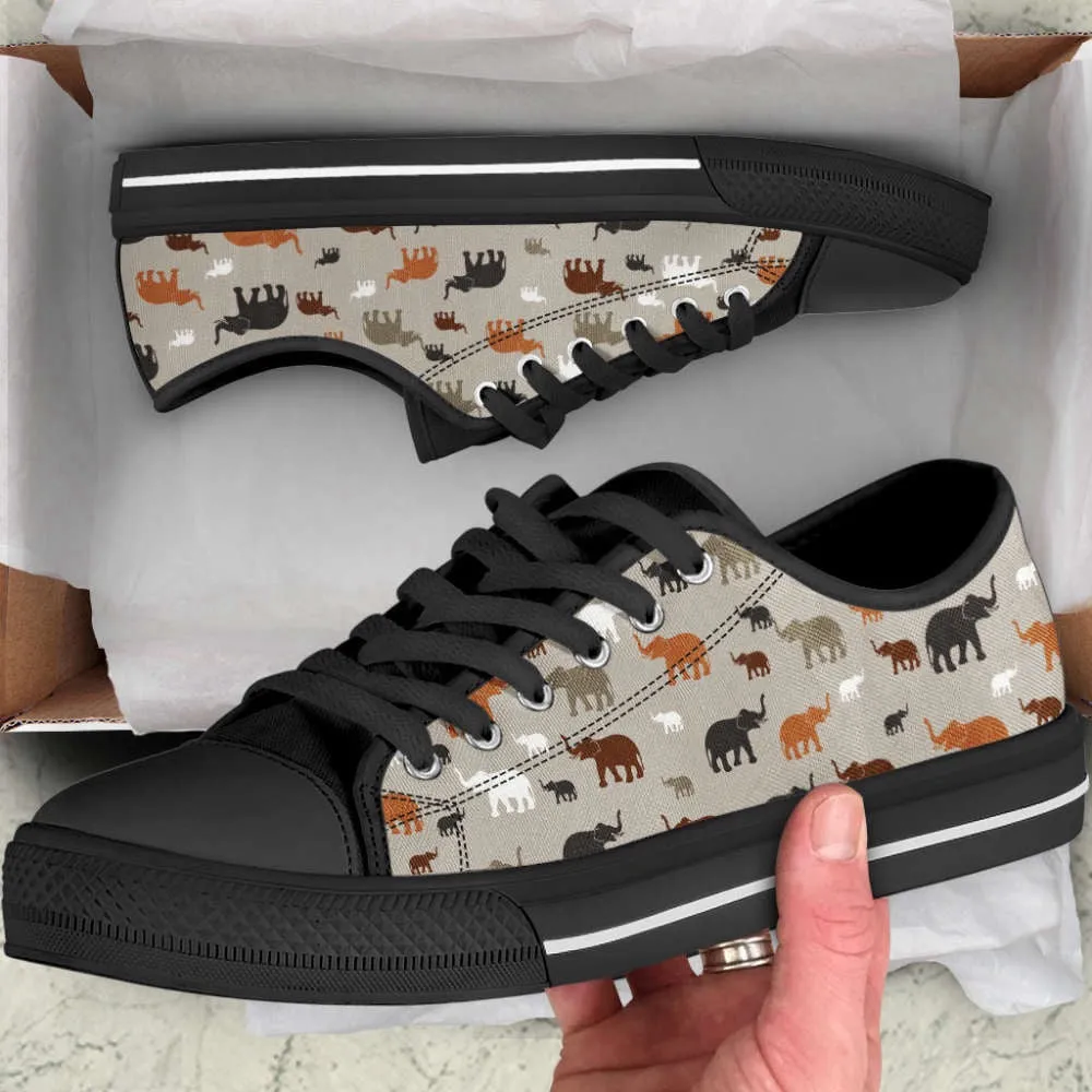 Elephants Pattern Low Top Canvas Print Shoes, Animal Print Canvas Shoes, Print On Canvas Shoes