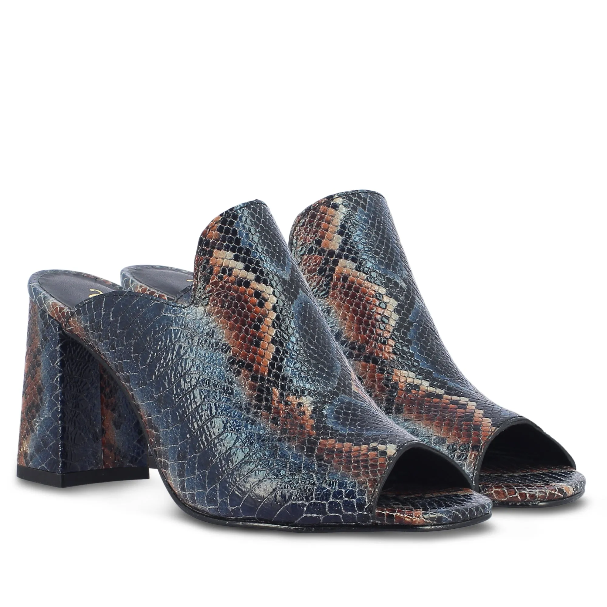 Fiona Snake Print Leather Handcrafted Block Heels