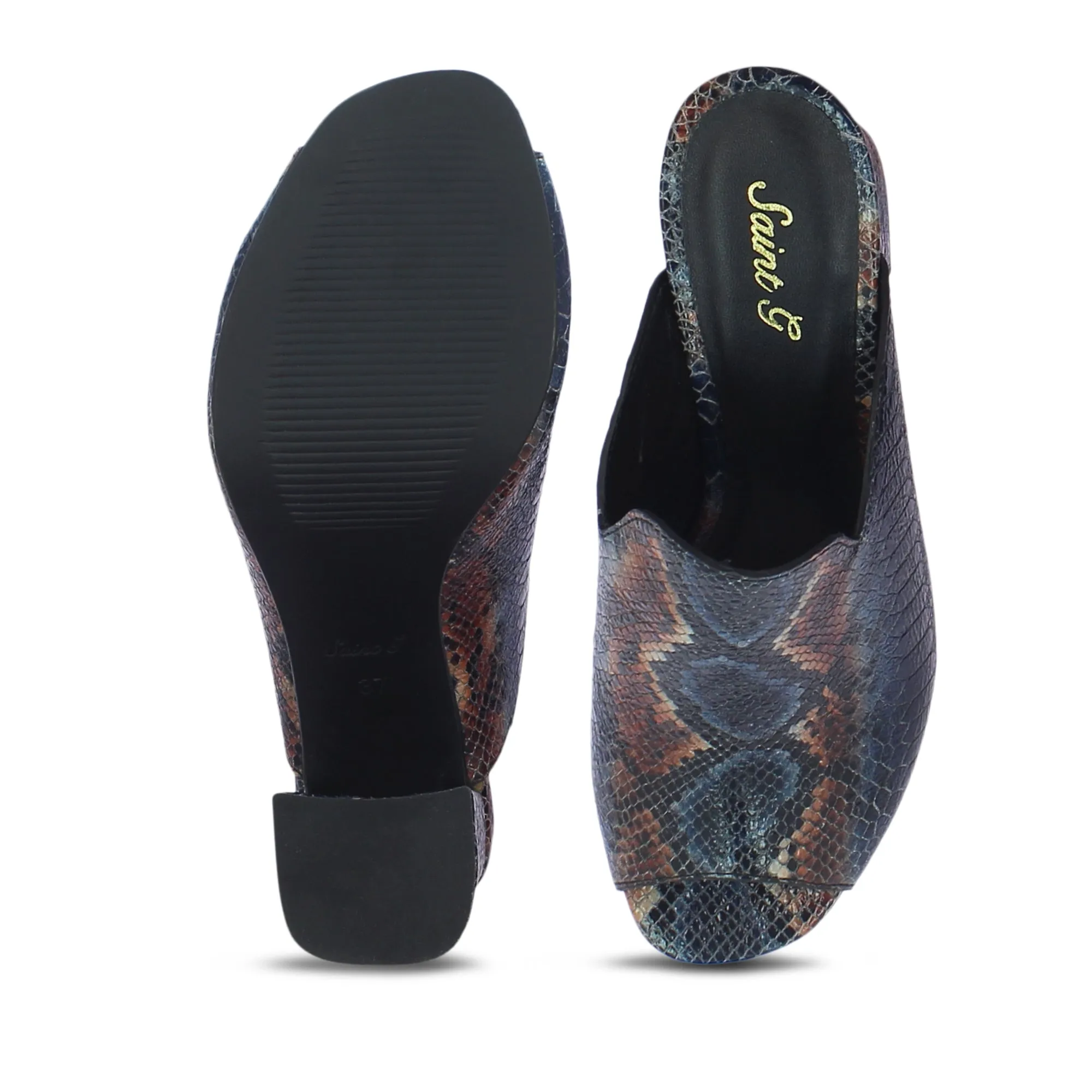 Fiona Snake Print Leather Handcrafted Block Heels