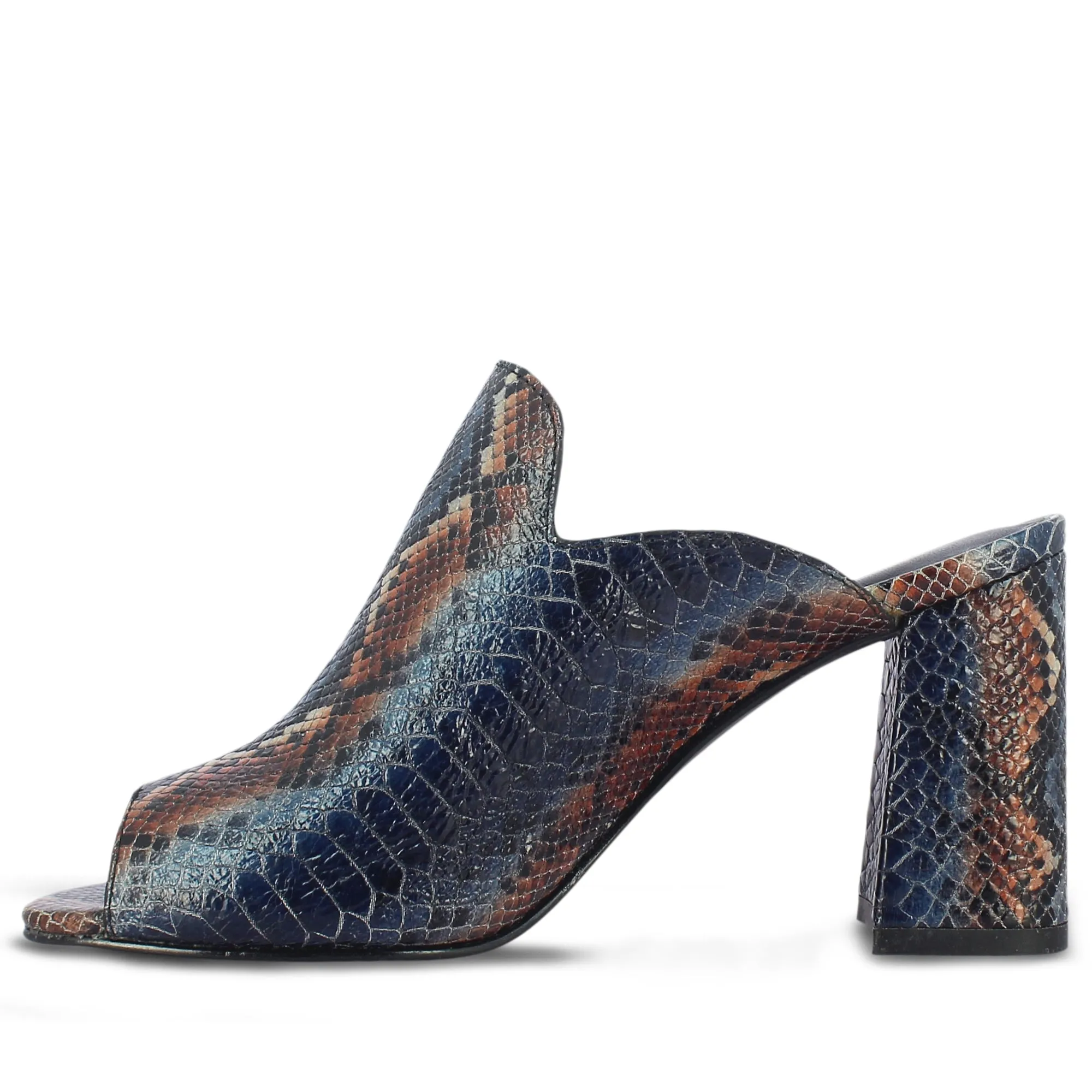 Fiona Snake Print Leather Handcrafted Block Heels