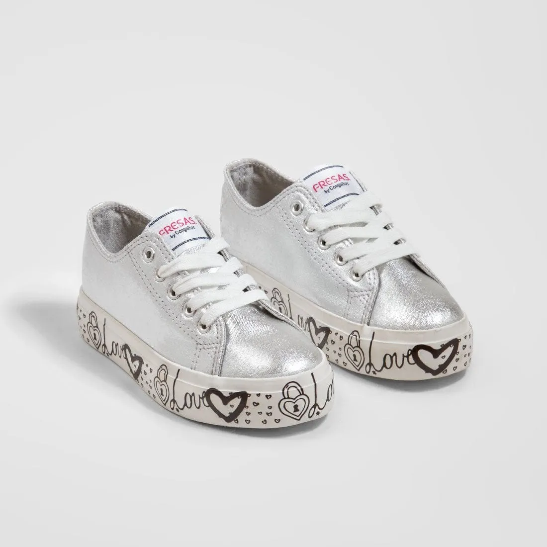 Girl's Silver Printed Canvas Slippers