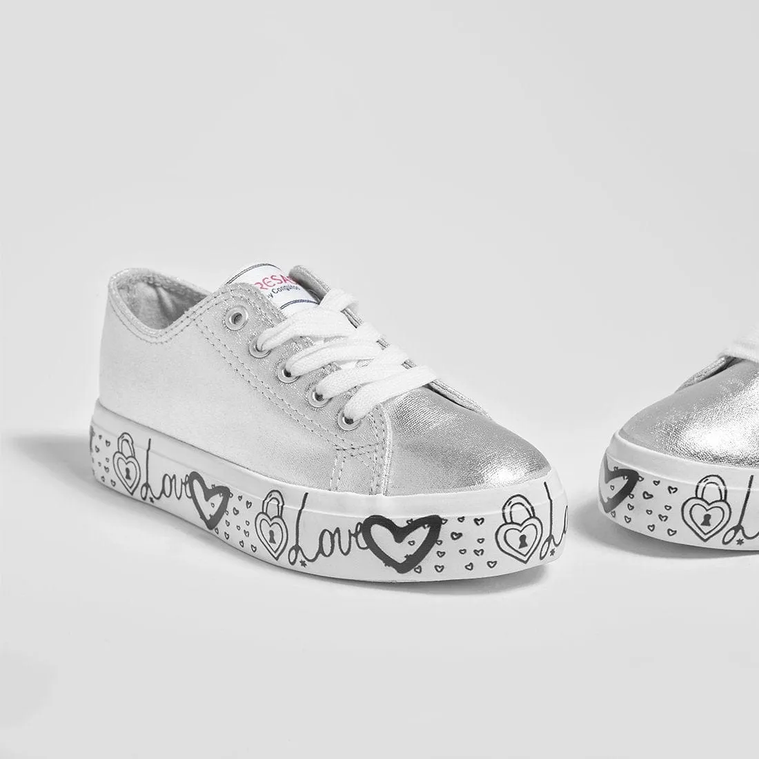 Girl's Silver Printed Canvas Slippers