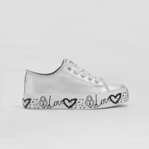 Girl's Silver Printed Canvas Slippers