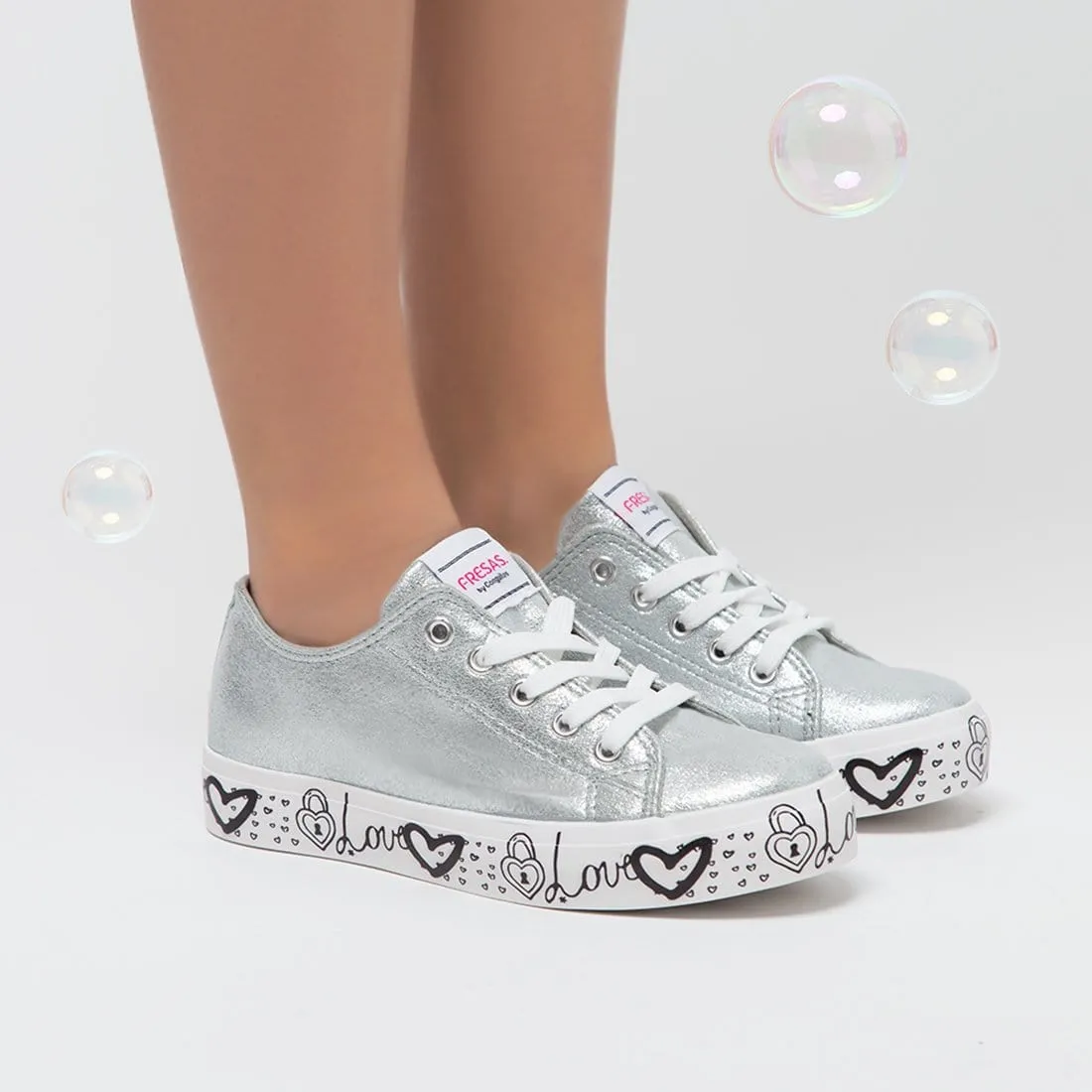 Girl's Silver Printed Canvas Slippers