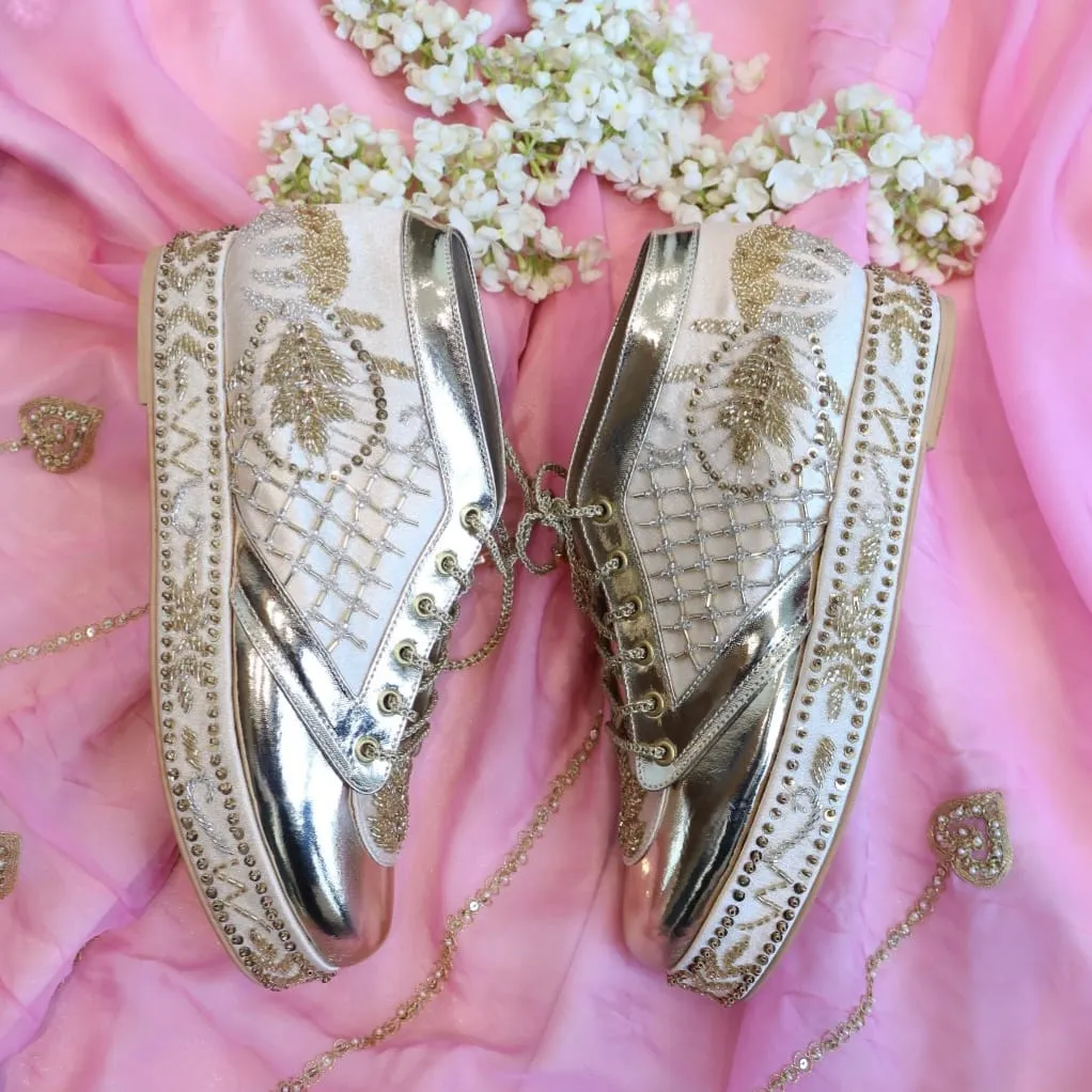 Gold Bridal Platform Sneaker Wedges - Customized Wedding Shoes I Tiesta