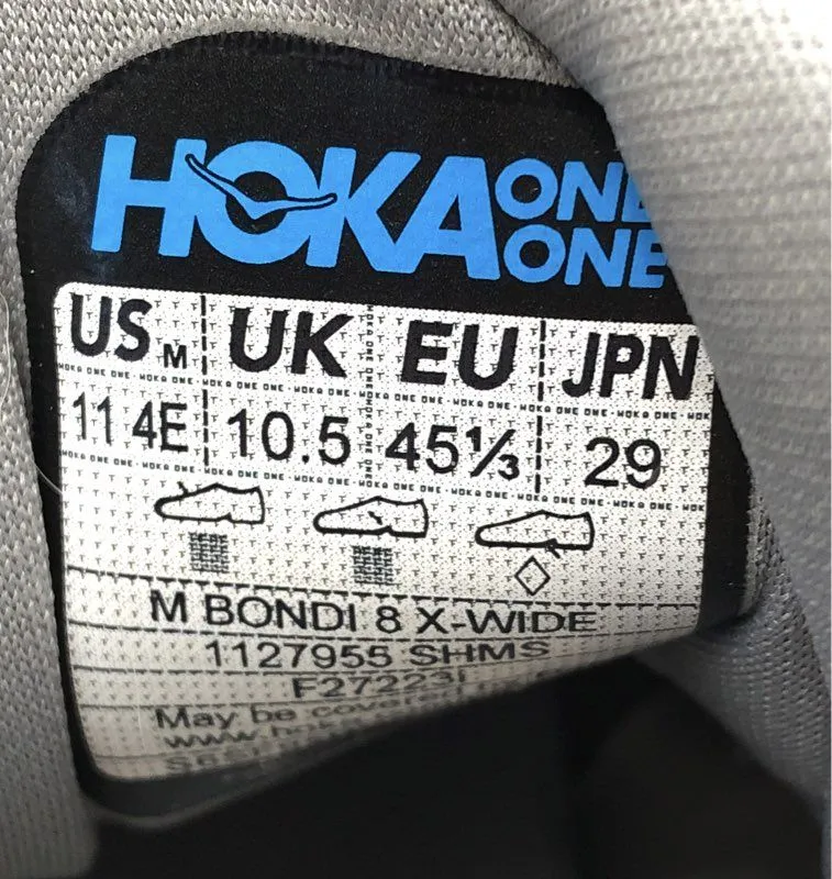 Hoka One One Men's Bondi 8 X-Wide 1127955 Gray Running Shoes - Size 11 EEEE