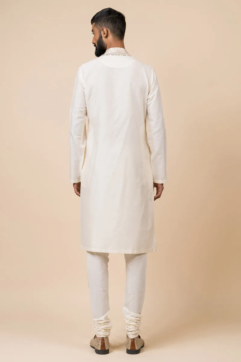Ivory Kurta Set With Embroidery Around Placket