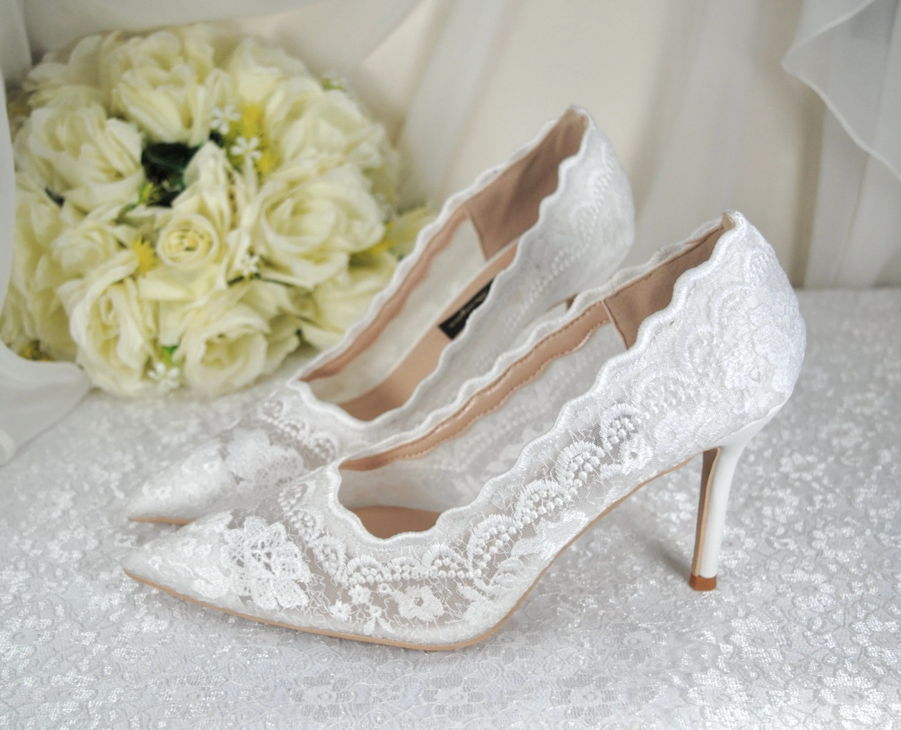 Lace Embroidered Shoes for Bride, Size UK5/US7.5