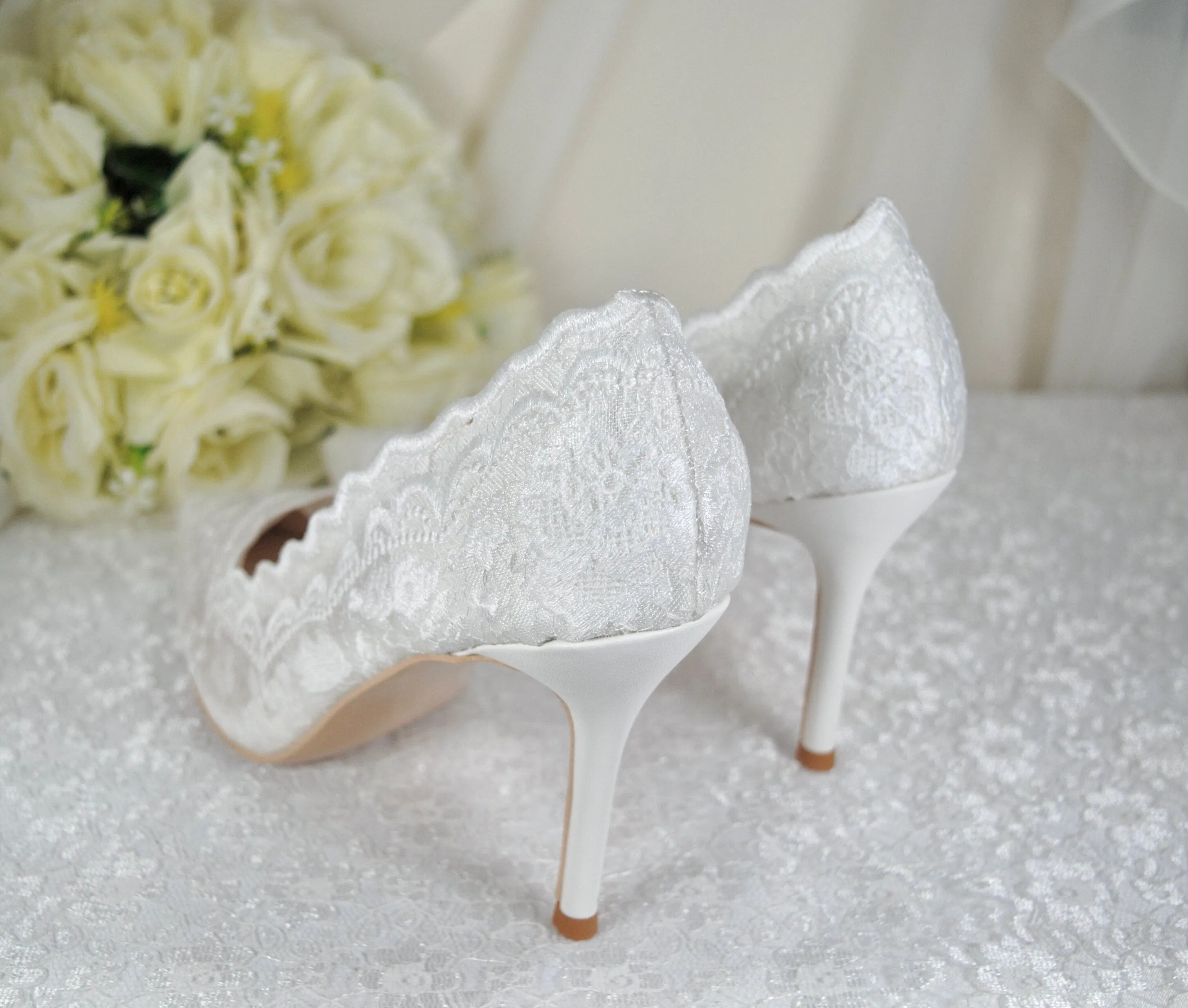 Lace Embroidered Shoes for Bride, Size UK5/US7.5