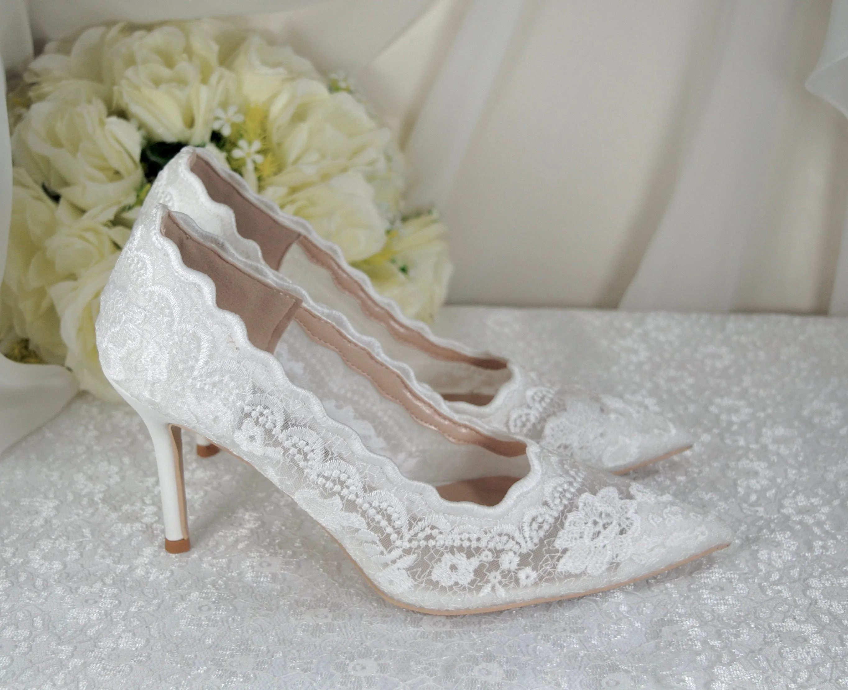 Lace Embroidered Shoes for Bride, Size UK5/US7.5