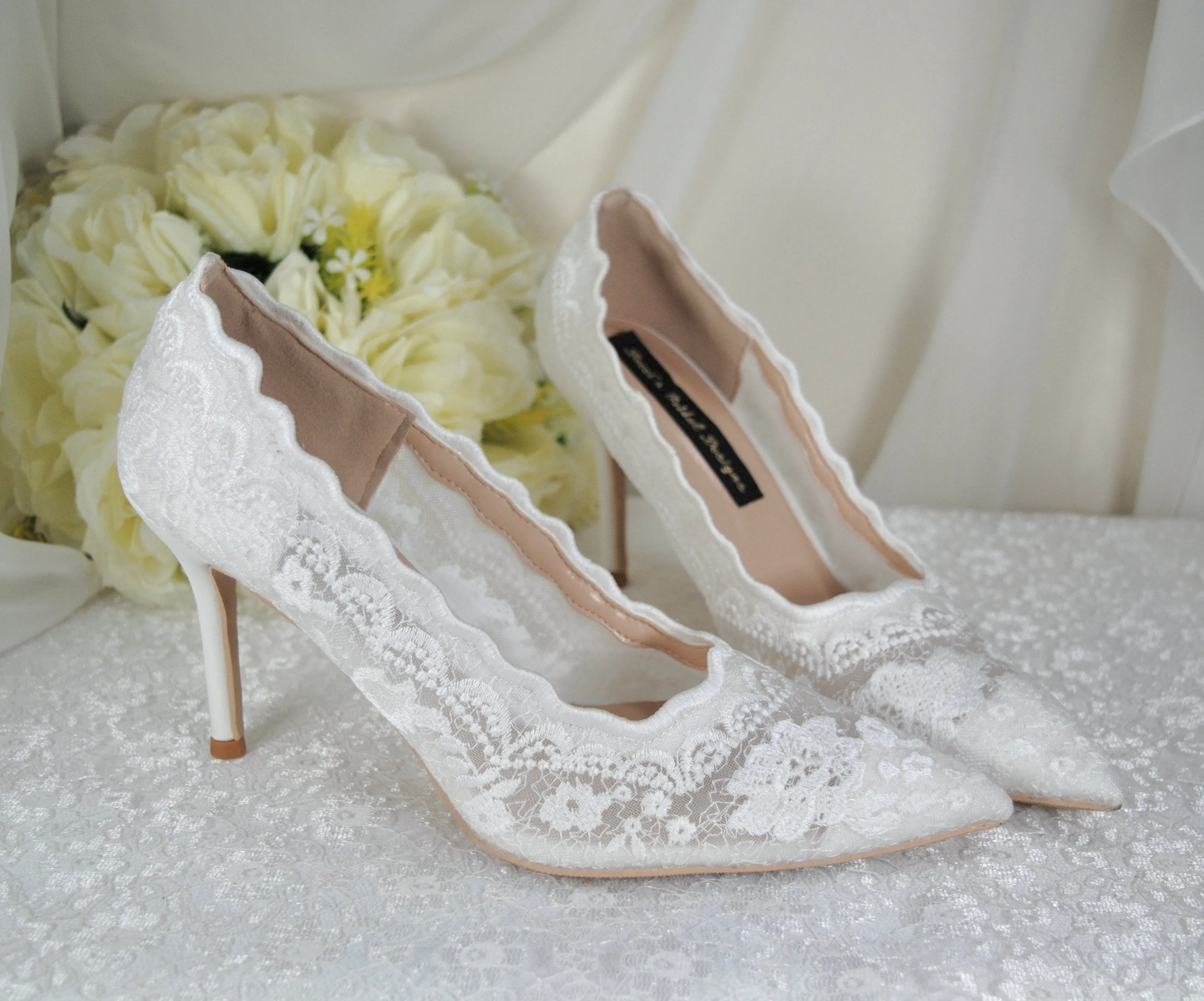 Lace Embroidered Shoes for Bride, Size UK5/US7.5