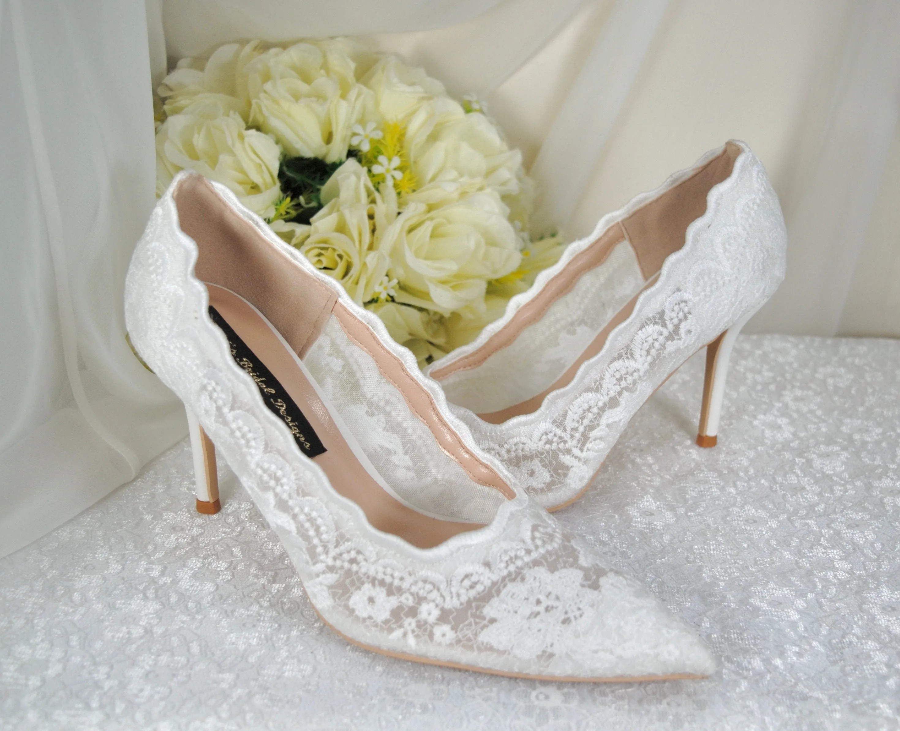 Lace Embroidered Shoes for Bride, Size UK5/US7.5