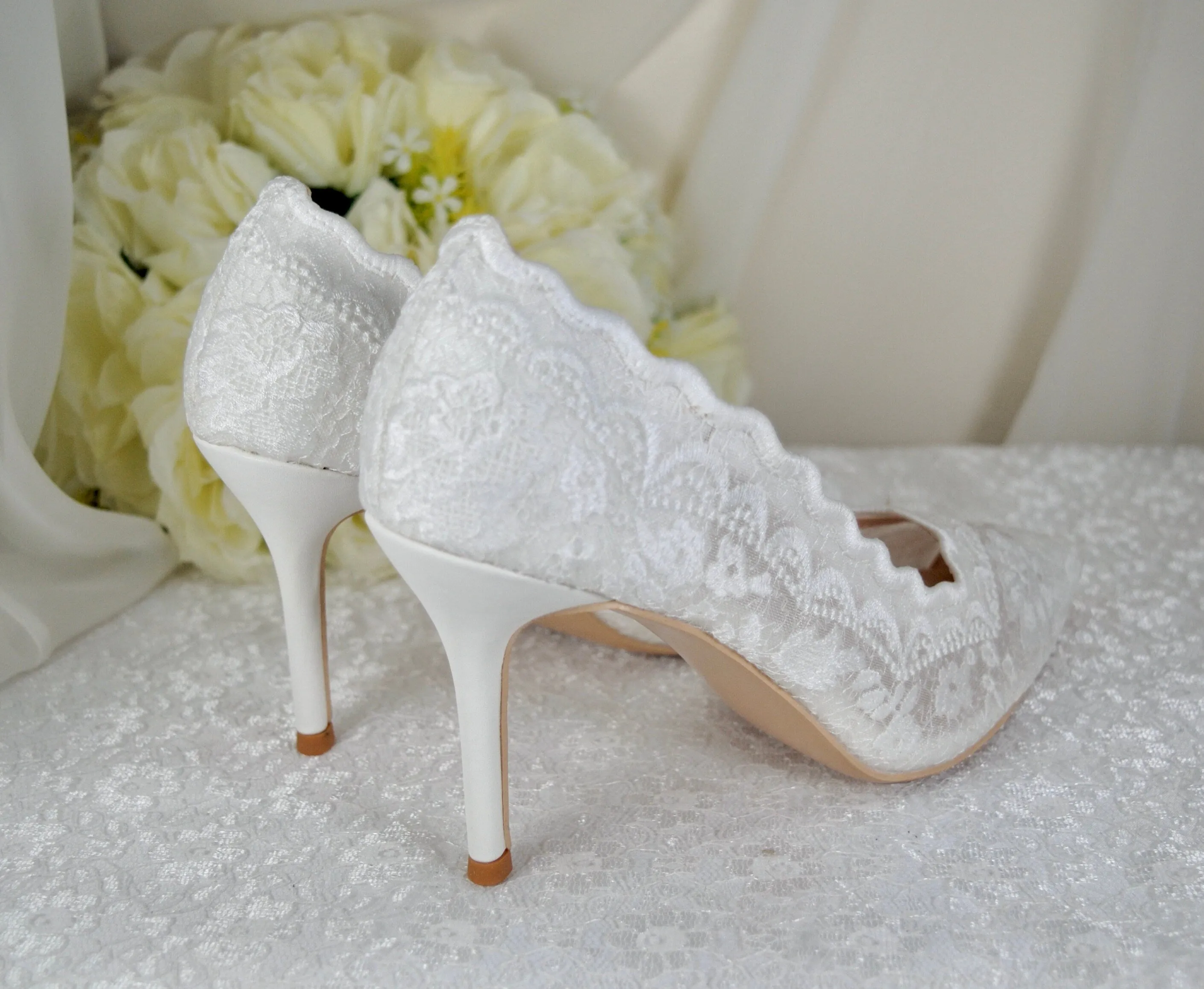 Lace Embroidered Shoes for Bride, Size UK5/US7.5