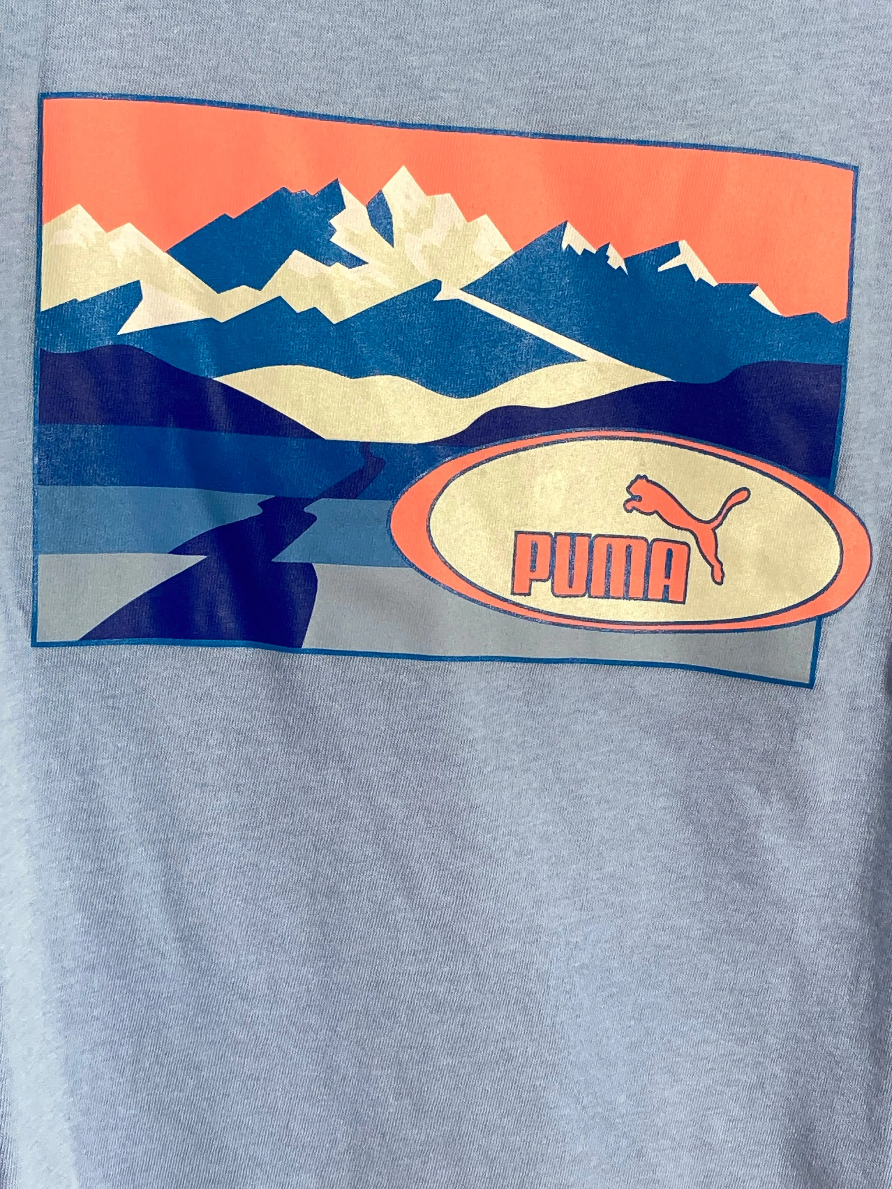 NEW! PUMA TRAIL REMIX XL Extra Large Xtra Large Adult Women Graphic Print Short Sleeve Blue Shirt Top