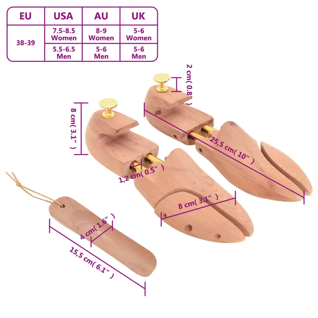 Shoe Stretcher with Shoe Horn EU 38-39 Solid Wood Cedar