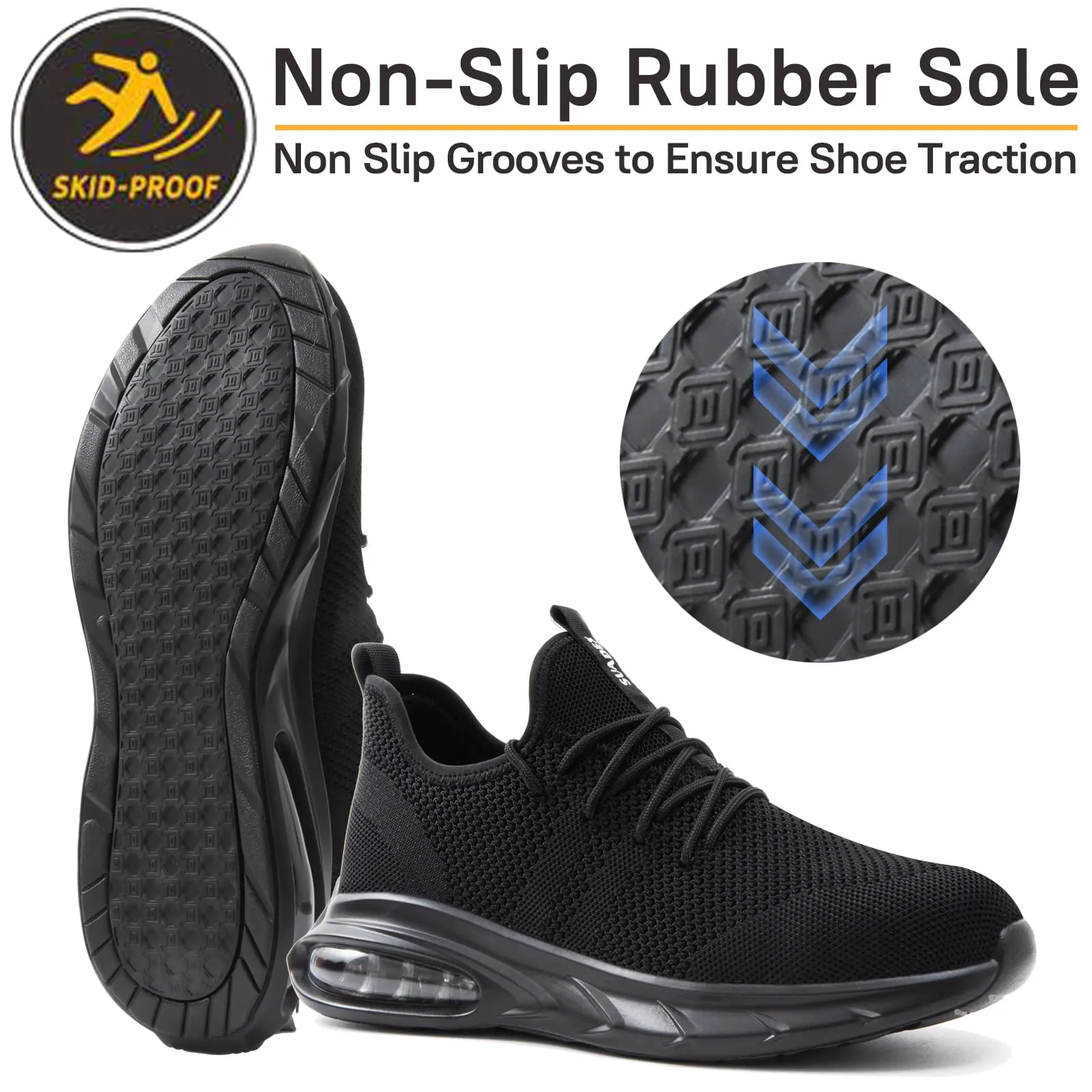 SUADEX Steel Toe Shoes for Men Lightweight Indestructible Work Shoes Women Breathable Safety Shoes for Industrial Coustruction Black 12 Women/10.5 Men