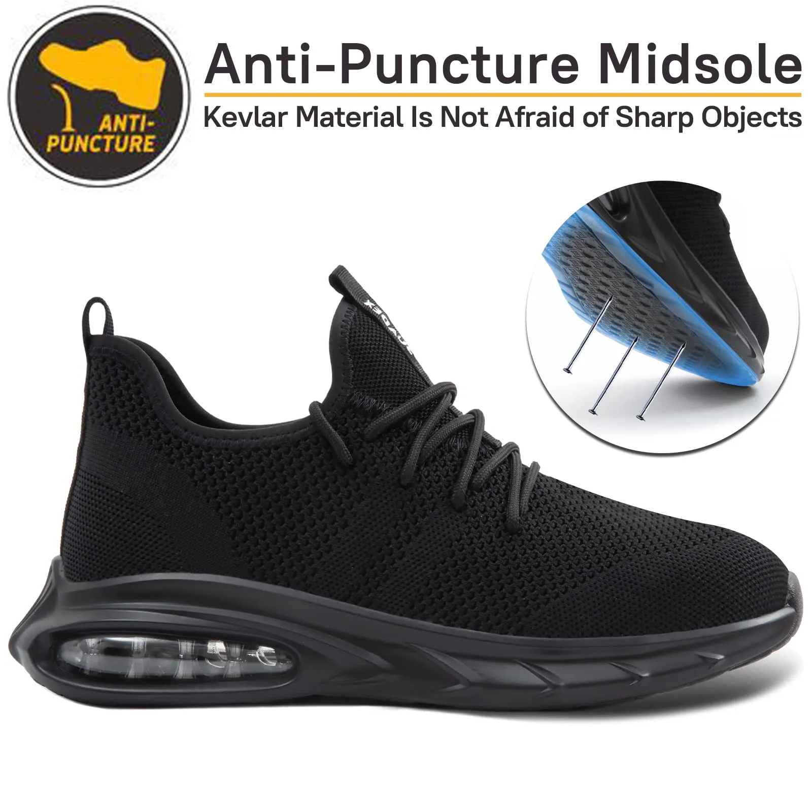 SUADEX Steel Toe Shoes for Men Lightweight Indestructible Work Shoes Women Breathable Safety Shoes for Industrial Coustruction Black 12 Women/10.5 Men