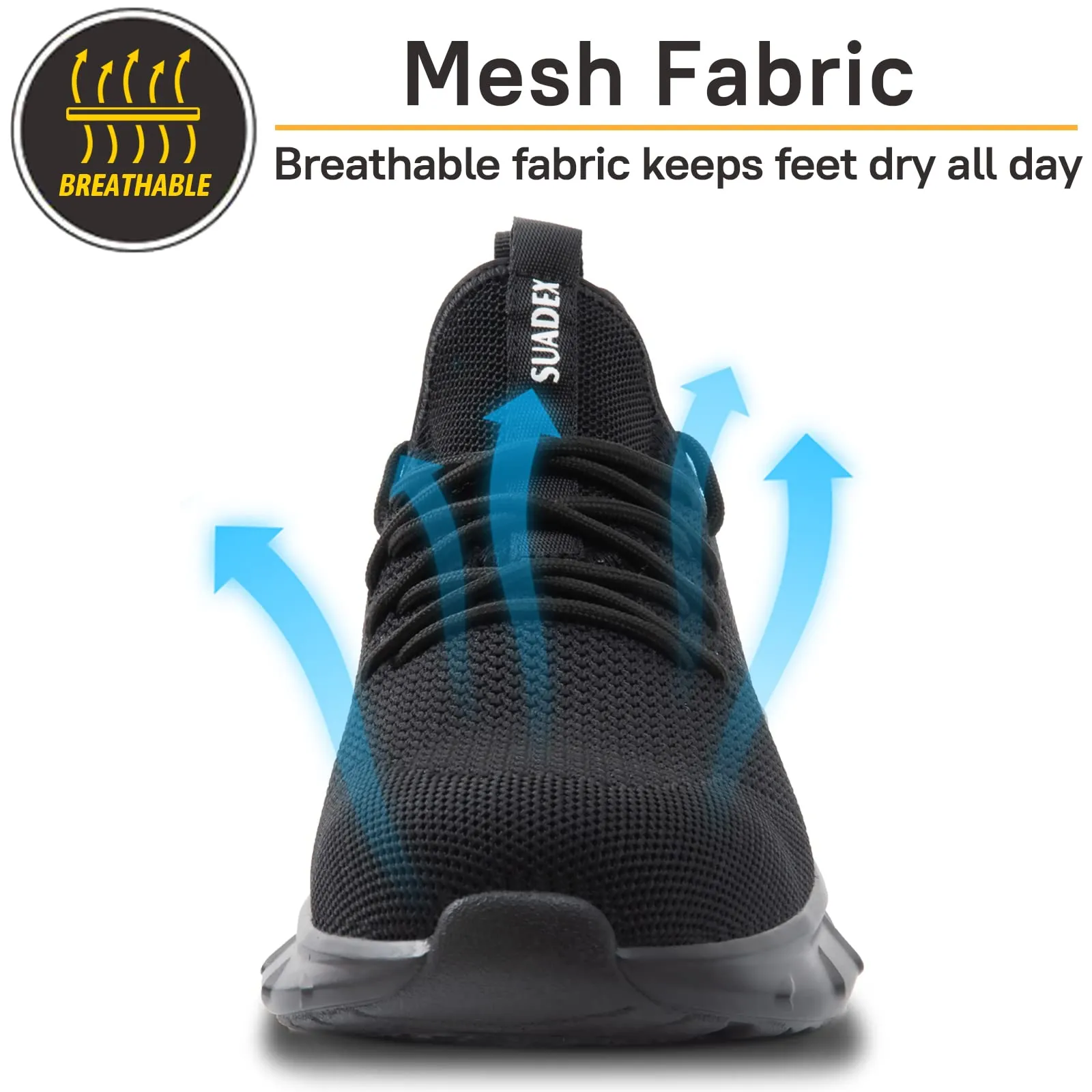 SUADEX Steel Toe Shoes for Men Lightweight Indestructible Work Shoes Women Breathable Safety Shoes for Industrial Coustruction Black 12 Women/10.5 Men