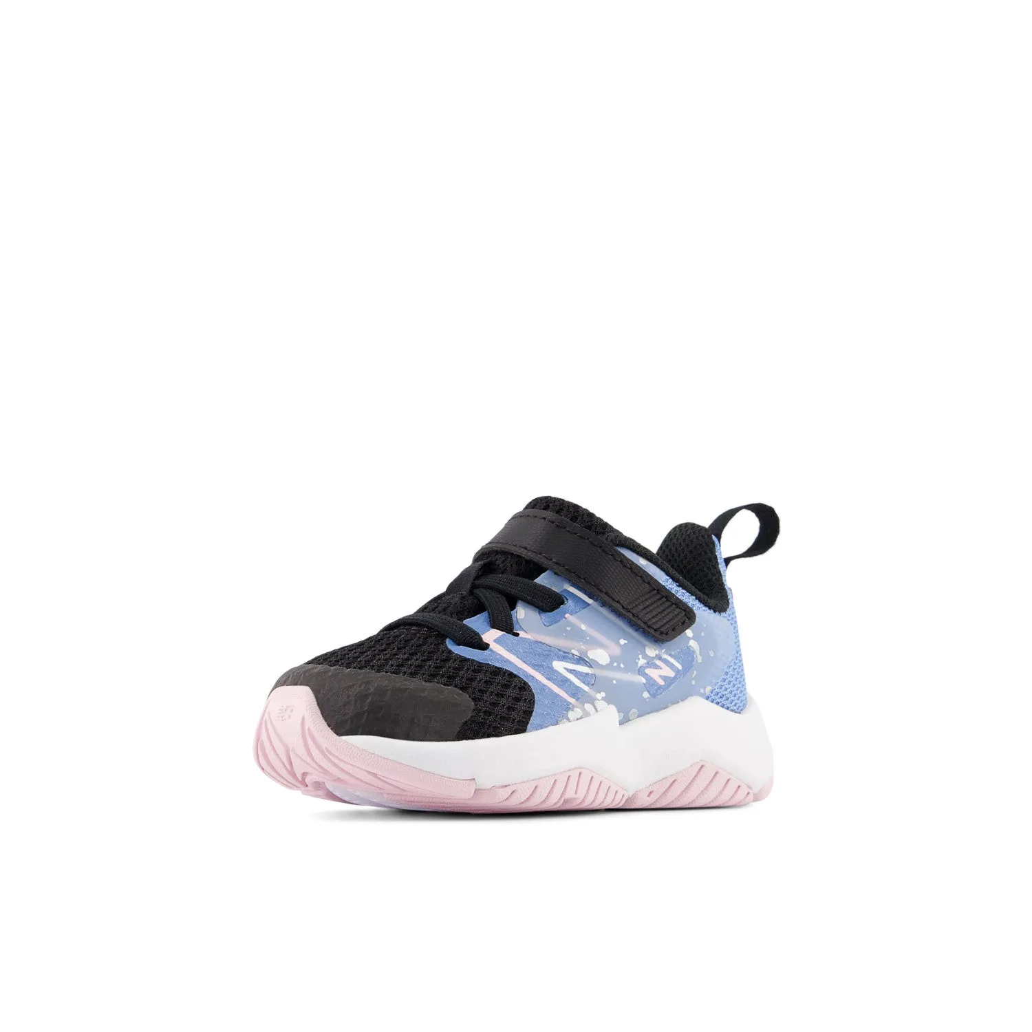 Toddler's New Balance Rave Run v2 Bungee Lace with Top Strap Color: Black with Blue Laguna